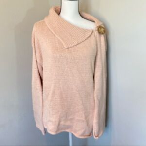 Pure Handknit Peach Chunky Knit Cowl Neck Sweater L/XL Handknitted 100% Cotton